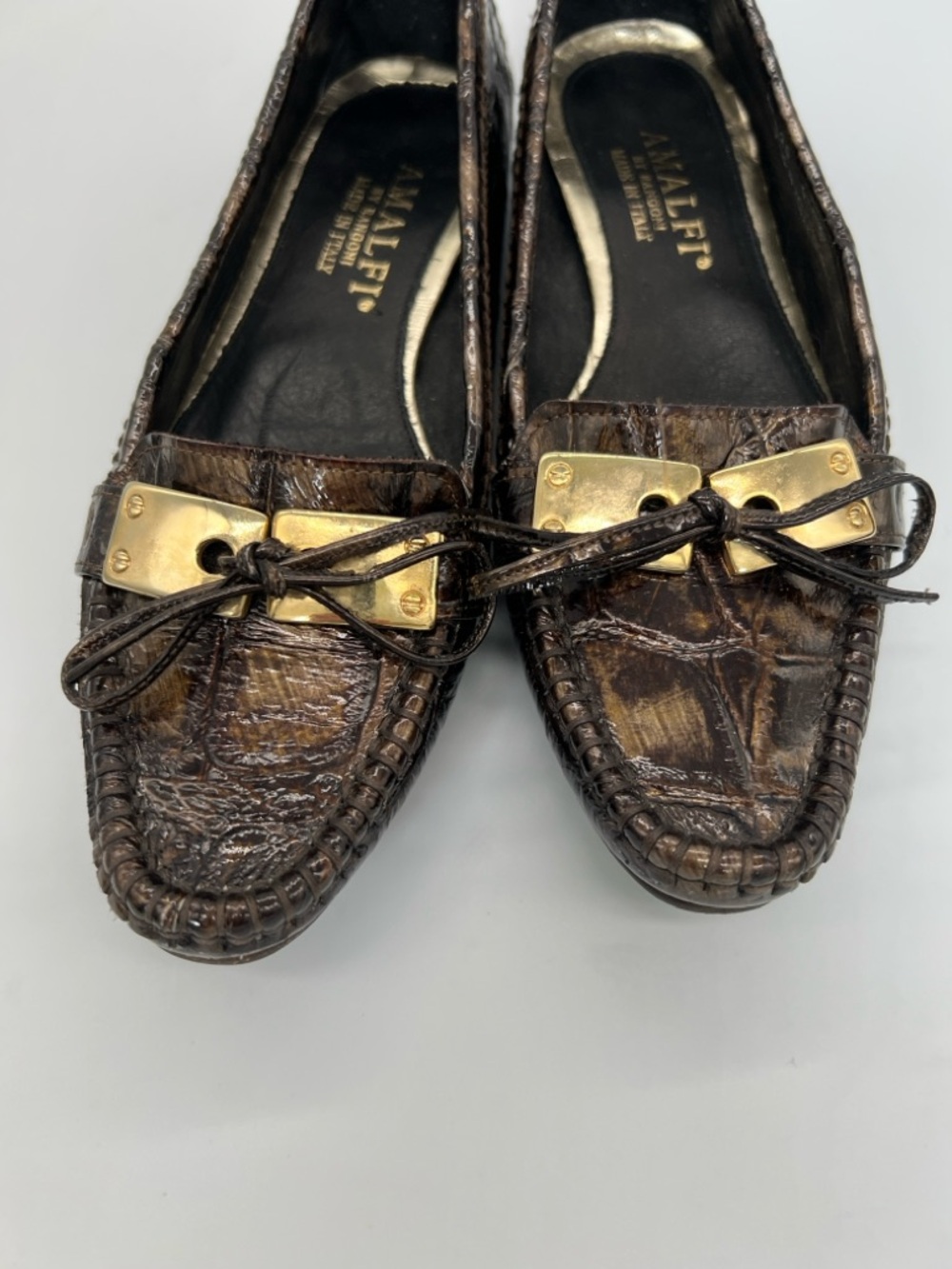 Amalfi Dark Brown Croc-Embossed Leather Loafers with Gold Accent - Picture 4 of 6